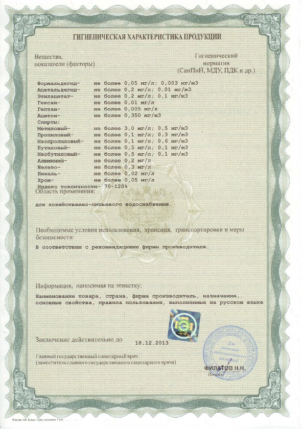 Гигиенический сертификат на продукцию образец